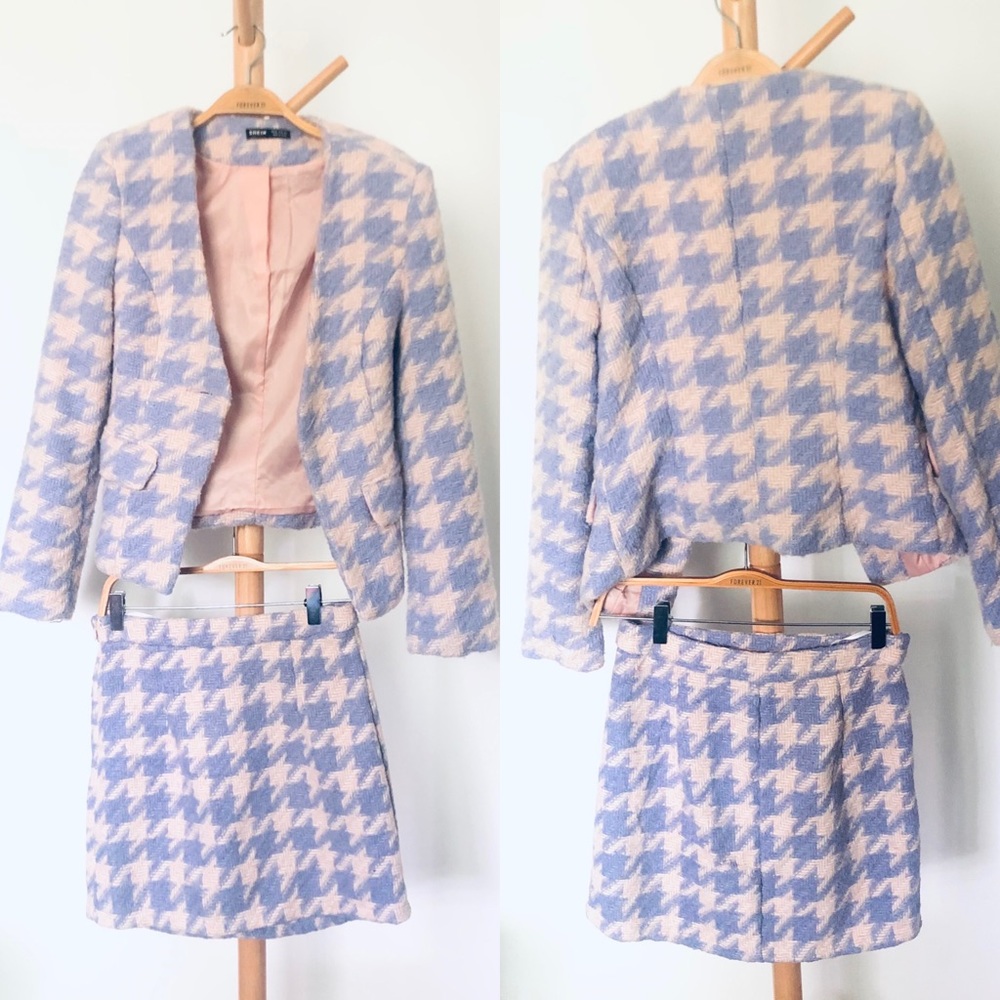SHEIN SOFT PINK AND PURPLE HOUNDSTOOTH SET